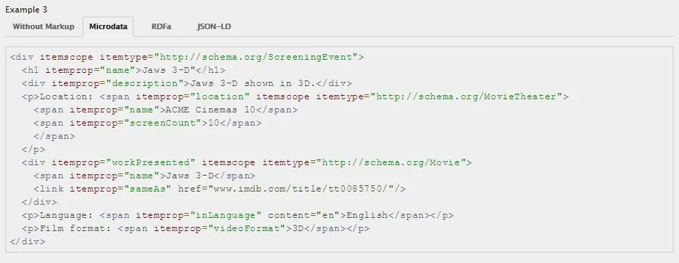 نمونه‌ای از کد Schema Markup 